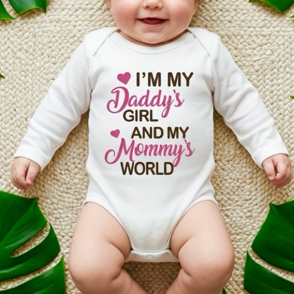 NWT "I'm My Daddy's Girl and My Mommy's World" Baby Onesie - White - Size 12-18m